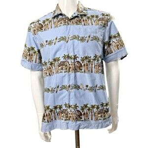 Vintage Hawaiian Shirt Tiki Surf Camp Men XXL Blue Old Navy Festival Beach Party